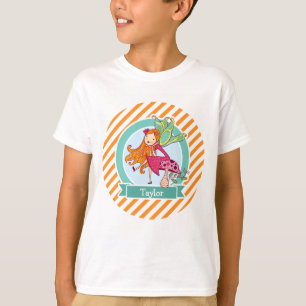 T-shirt Fée mignonne sur Champignons; Orange et Blancs