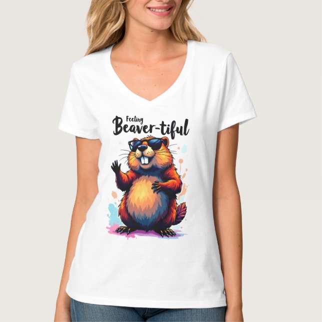 T-shirt Feeling Beaver-tiful - Funny Beaver Graphic (Devant)