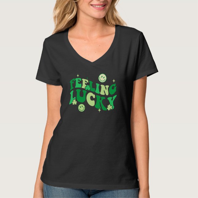 T-shirt Feeling Lucky Shamrock Groovy St Patrick's Day Ire (Devant)