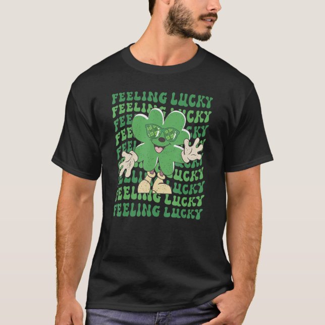 T-shirt Feeling Lucky Smile Face Shamrock St Patrick's day (Devant)