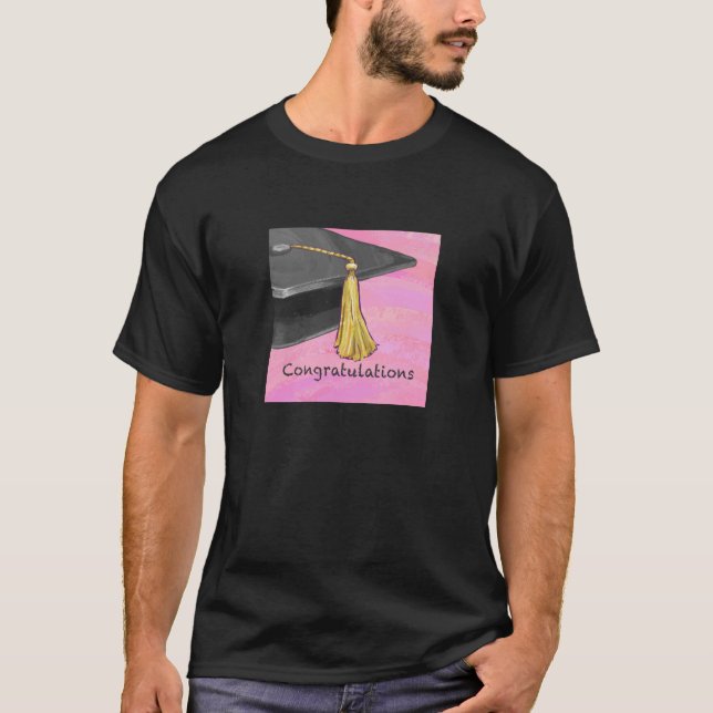 T-shirt Félicitations Diplômé Noir et Rose (Devant)