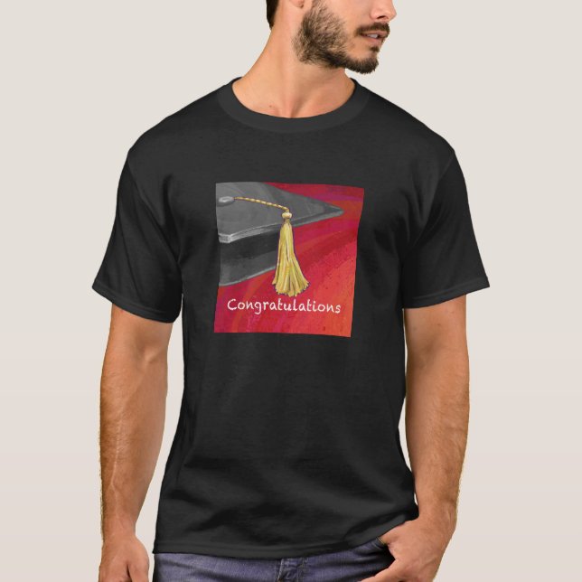 T-shirt Félicitations Diplômé Noir et Rouge (Devant)