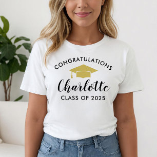 T-shirt Félicitations Gold Script Nom Graduation