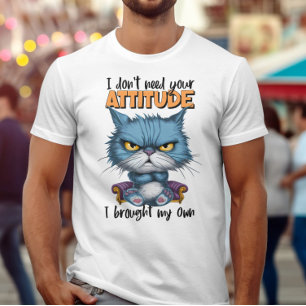 T-shirt Feline Bleue Défiant Avec Des Mots Rebellieux