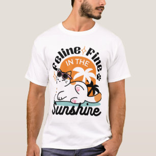 T-shirt Feline fin au soleil - Chat Tropical relaxé