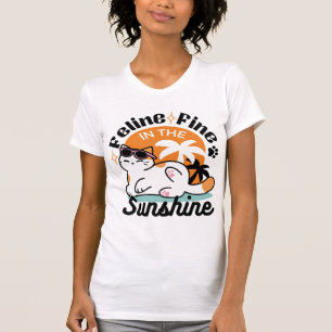 T-shirt Feline fin au soleil - Chat Tropical relaxé