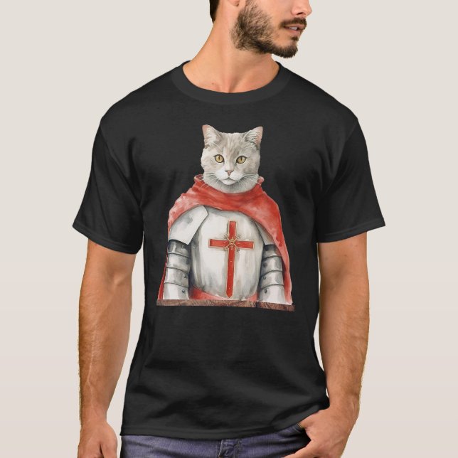 T-shirt Feline Knight Templar The Crusader Cat (Devant)
