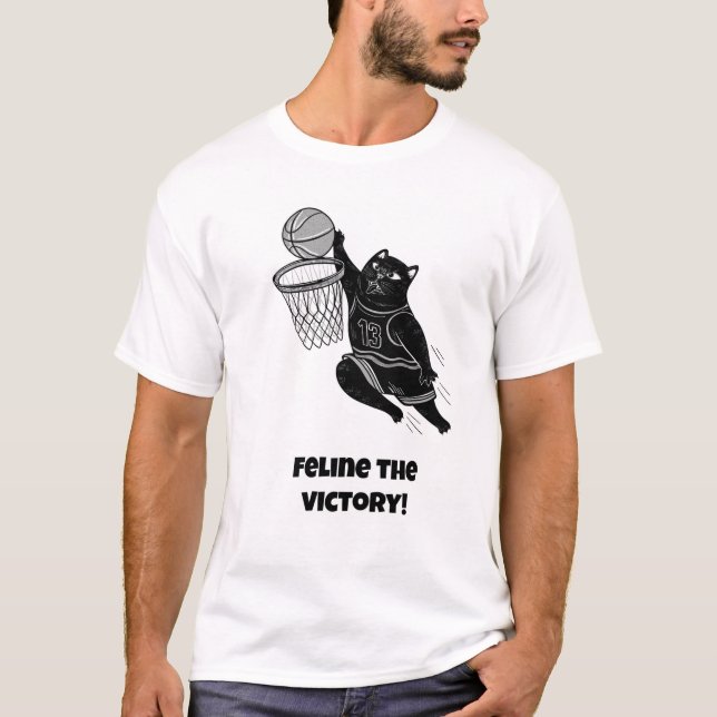 T-shirt Féline la victoire ! Basket-ball de chat amusant (Devant)