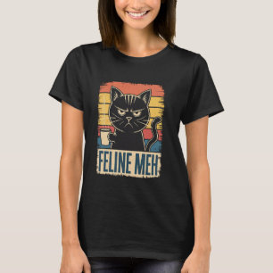 T-shirt Feline Meh Retro Funny Sarcastique café en chat ag