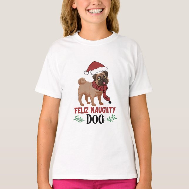 T-shirt Feliz Naughty Chien Noël (Devant)