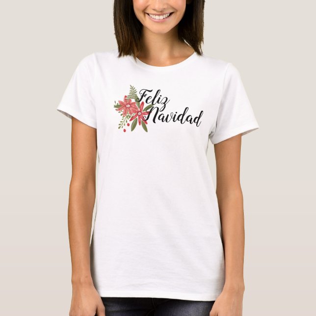 T-shirt Feliz Navidad avec Poinsettias (Devant)