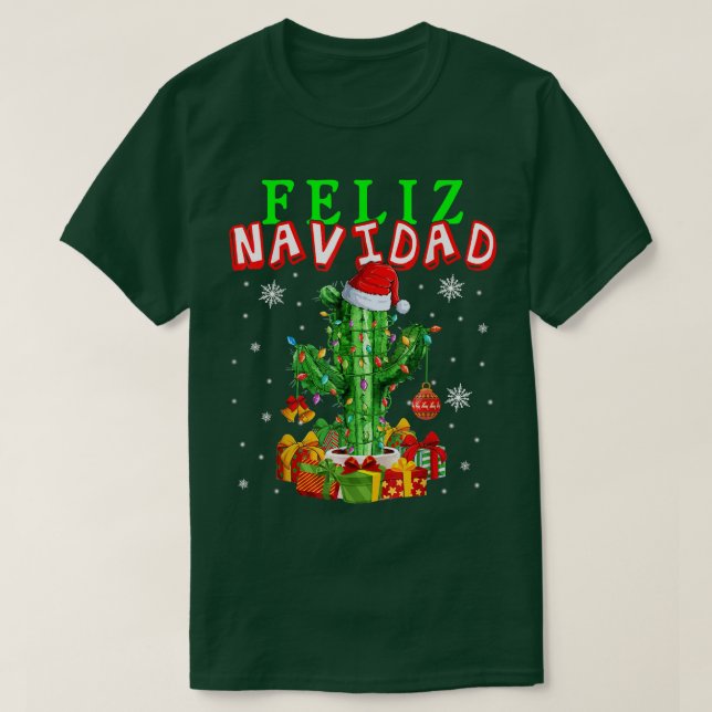 T-shirt Feliz Navidad Cute Christmas Lumières Père Noël Ca (Design devant)