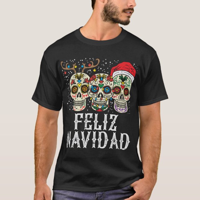 T-shirt Feliz Navidad Sugar Skuls Reindeer Père Noël Fun C (Devant)