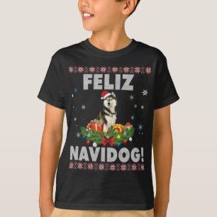 T-shirt Feliz Navidog Chien sibérien Husky Chien laide Chr