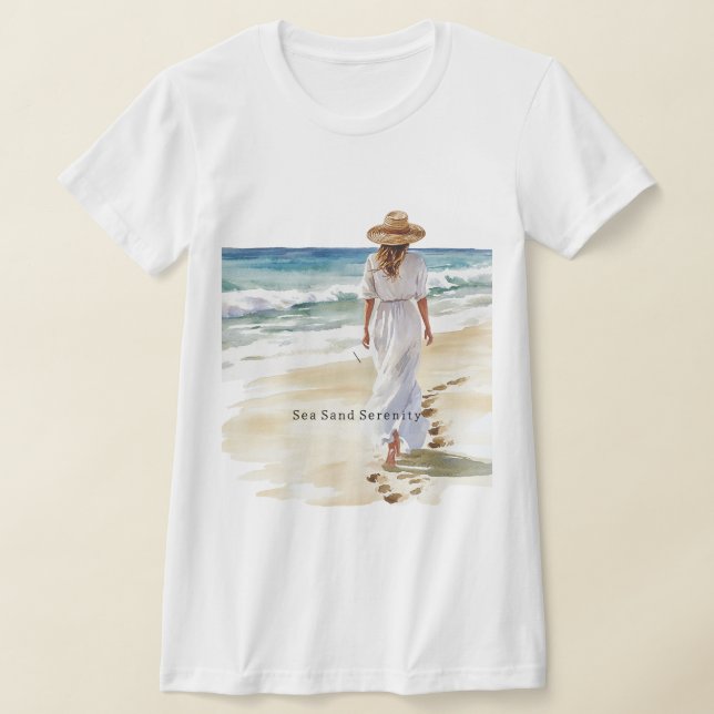 T-shirt Female White Dress Beach Sea Sand Serenity (Poser)