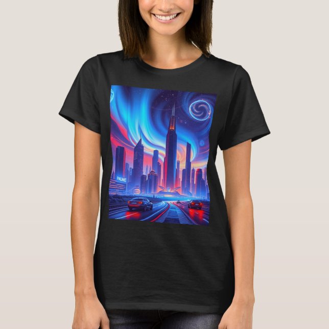 T-shirt féminin de la ville futuriste (Devant)