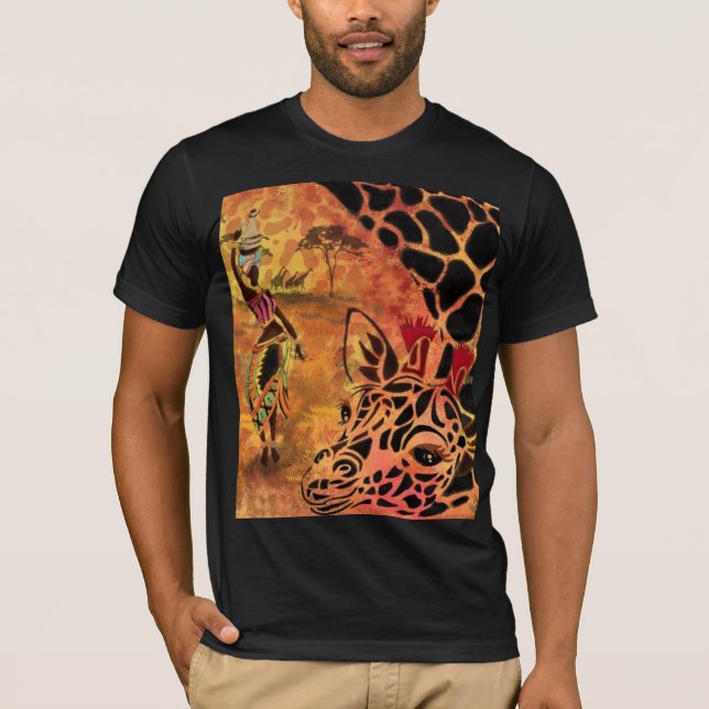 T-shirt femme africaine et girafe (Devant)