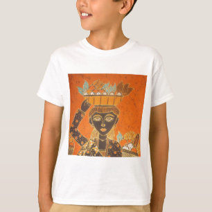 T-shirt Femme africaine portant panier d'art
