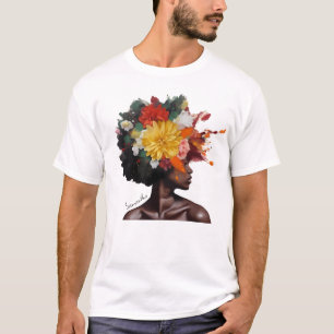 T-shirt Femme afro-américaine aux cheveux noirs floraux (2