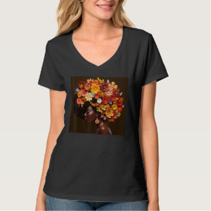 T-shirt Femme Afro Florale Reine Noire Puff Magie Mélanine
