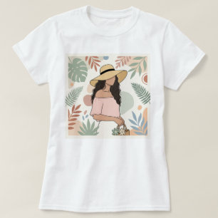 T-shirt Femme au chapeau de paille avec des fleurs