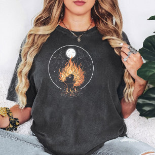 T-shirt Femme aux cheveux de feu Lune Constellation Feu de