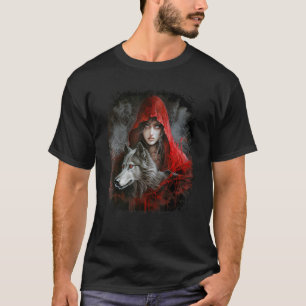T-shirt Femme avec capuche en rouge et gris Wolf Imaginair
