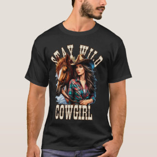 T-shirt Femme Avec Cheval.Restez Fille-Fille Sauvage.Artwo