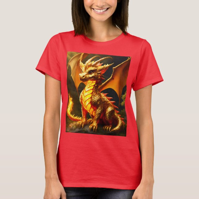 T-shirt femme avec Fluffy Gold et Dragon au feu (Devant)