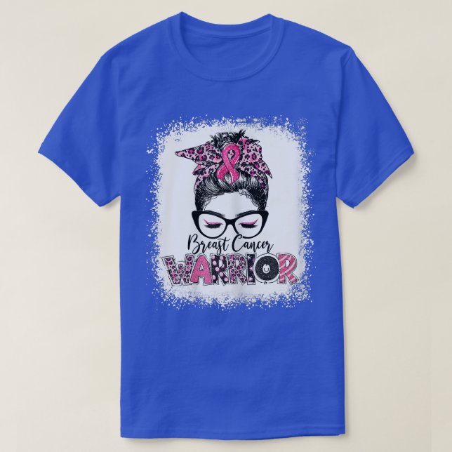 T-shirt Femme Cancer du sein guerrière Messy Bun Leopard B (Design devant)