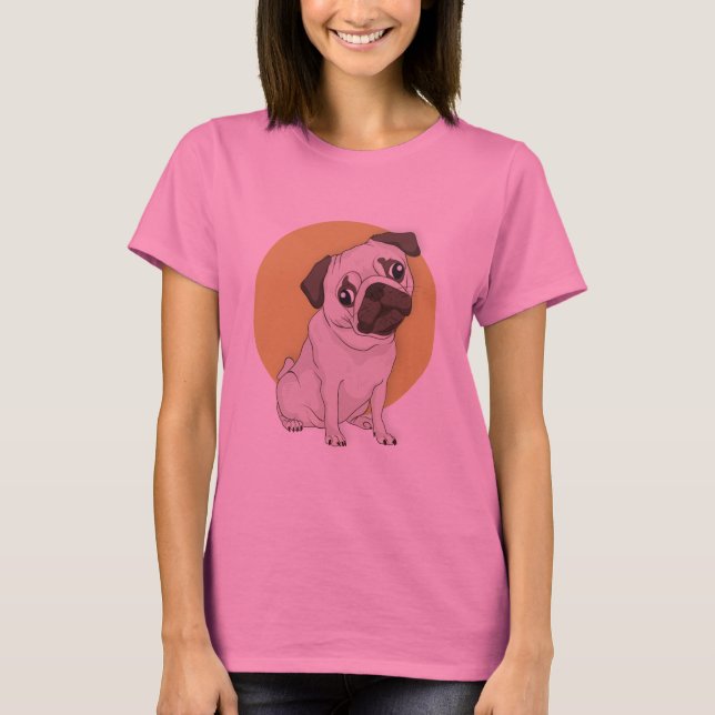 T-shirt femme Carlin mignon tiré à la main (Devant)