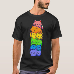 T-shirt Femme Chat Gay pride LGBT Kawaii Chats Pile Mignon