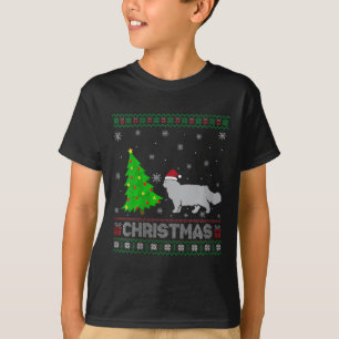 T-shirt Femme Chat Perse Xmas Arbre Éclairage Noël laid