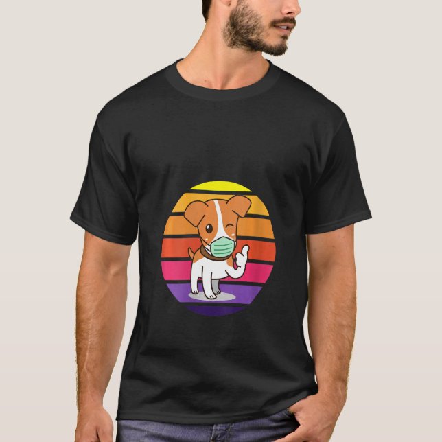 T-shirt Femme Chien Mignonne Portant Un Masque Visage, Vin (Devant)