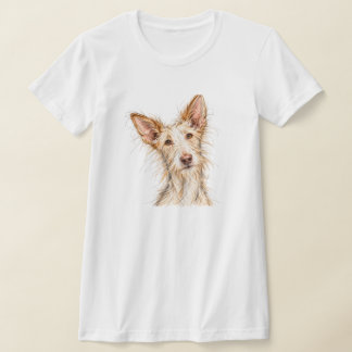 T-shirt femme chien Podenco à poil dur dessiné à l