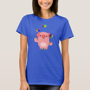 T-shirt femme cochon de dessin animé jonglant mign