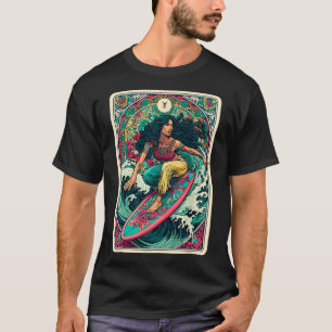 T-shirt Femme Colorée Vague Surfeuse Carte Tarot Artistiqu