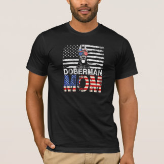 T-shirt Femme Cool Doberman Maman Usa Drapeau Patriotique 