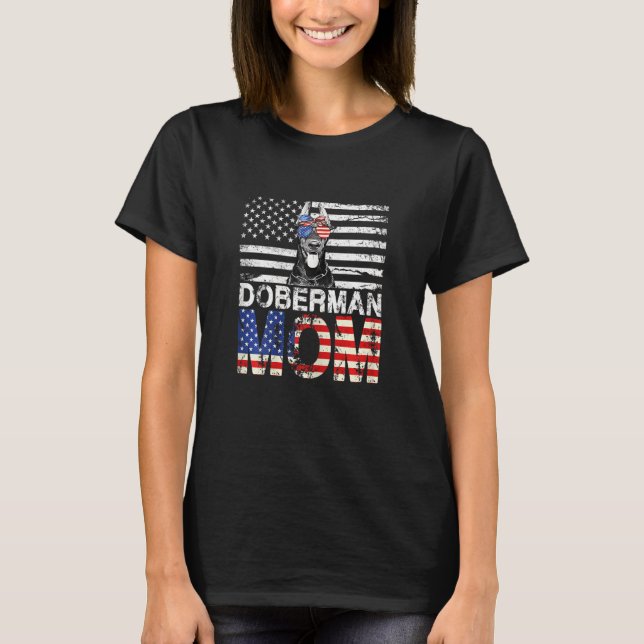 T-shirt Femme Cool Doberman Maman Usa Drapeau Patriotique  (Devant)