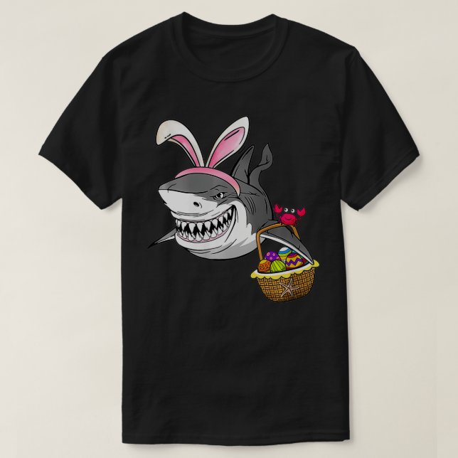 T-shirt Femme Cool Requin de Pâques Pâques Panier Lapin Or (Design devant)