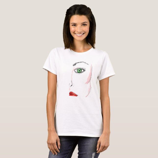 T-SHIRT FEMME COUCHÉE YEUX VERT ROUGE LIPS CHEMISE (Devant entier)