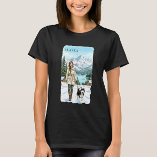 T-shirt Femme d'art de voyage en Alaska avec Husky dans Mo