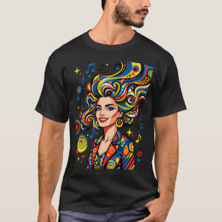 T-shirt Femme d'art pop rétro avec des cheveux musicaux - 