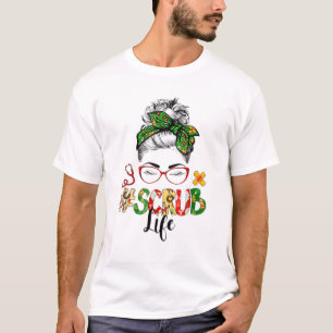 T-shirt Femme de cheveux Messy Bun Stethoscope Scrub Vie L