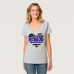 T-shirt Femme de police mince ligne bleue Coeur fe