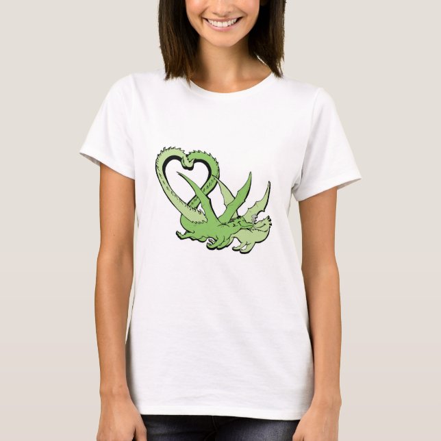 T-shirt femme dragons couple queue de coeur (Devant)