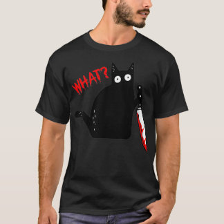 T-shirt Femme Drôle Meurtre Chat Noir Avec Couteau Noir