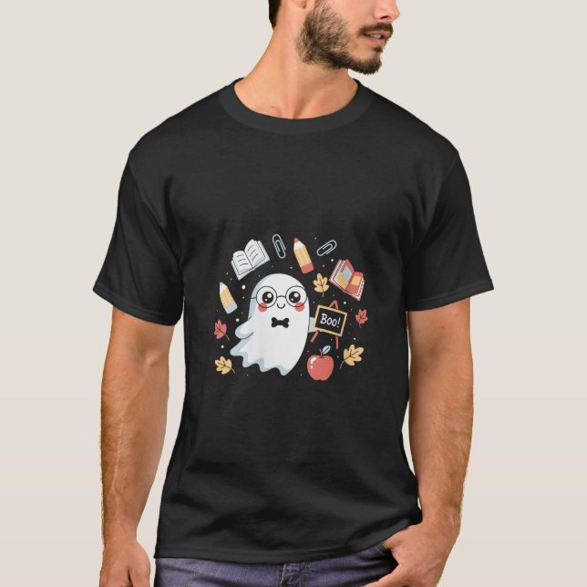 T-shirt Femme Éffrayant Fantôme Enseignant Holding Chalkbo (Devant)
