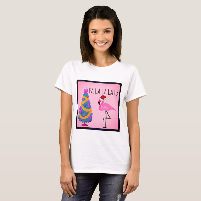 T-shirt femme Flamant rose de Santa Hat (Devant entier)