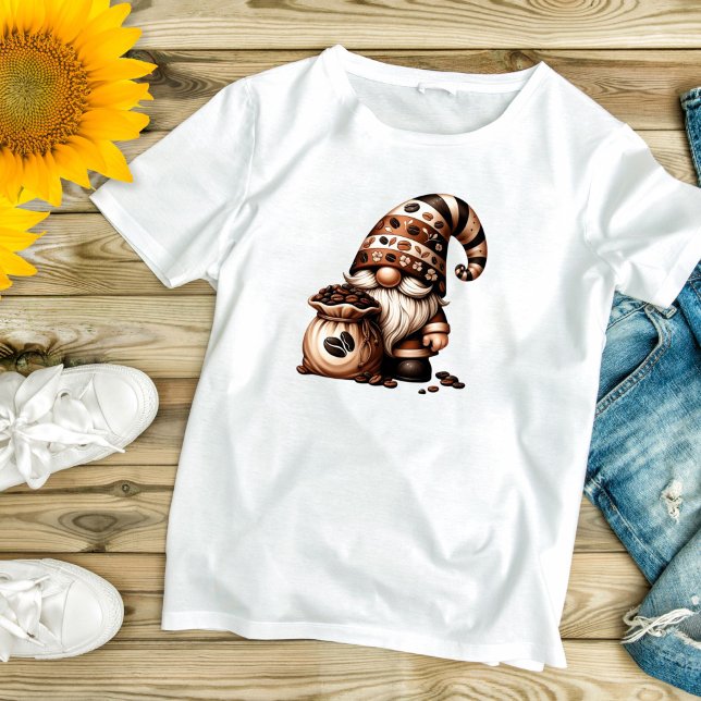 T-shirt femme Gnome au café adorable mignonne (Coffee Gnome lovers T-shirt. Cute adorable and trendy)